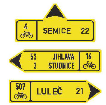 Dopravní značka IS 19a – Směrová tabule pro cyklisty (přímo, vlevo nebo vpravo)