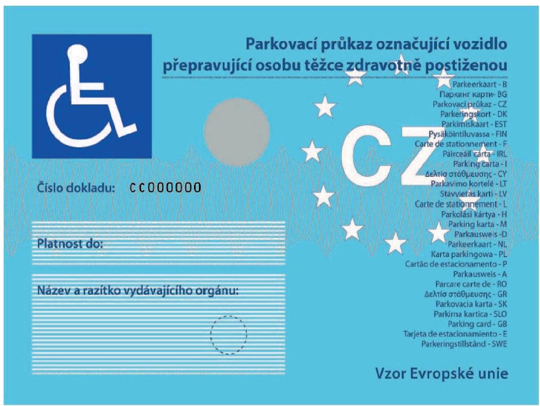 Dopravní značka O 1 – Parkovací průkaz pro osoby se zdravotním postižením