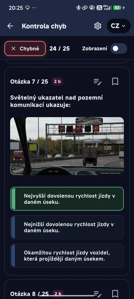 Kontrola chyb po testu